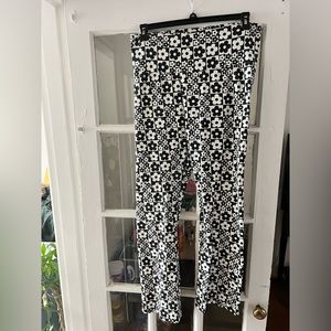 Black and White 70s Inspired Floral Print Flared Pants